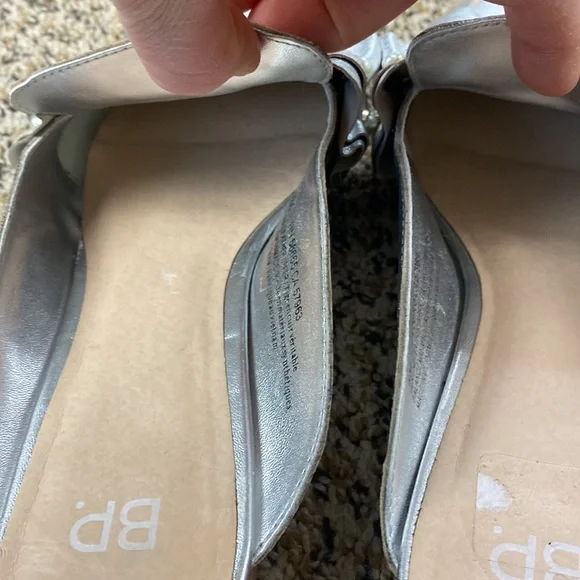 BP Silver Metallic Leather Ruffled Slip-On Loafers - Picture 8 of 10